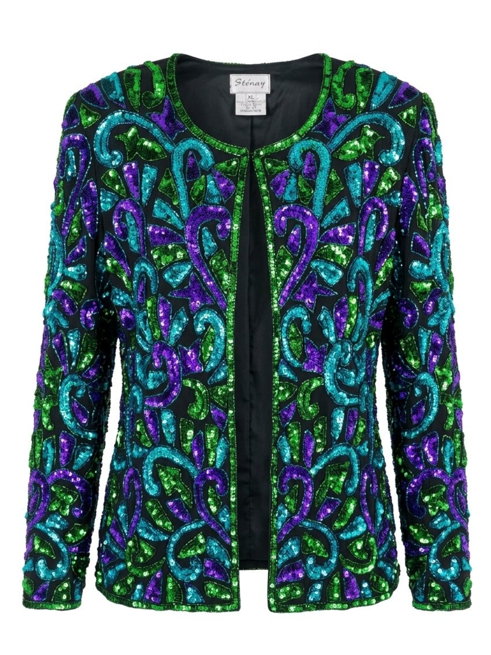 Stenay Sequin Embellished Black Jacket with Green, Teal & Purple Accents
